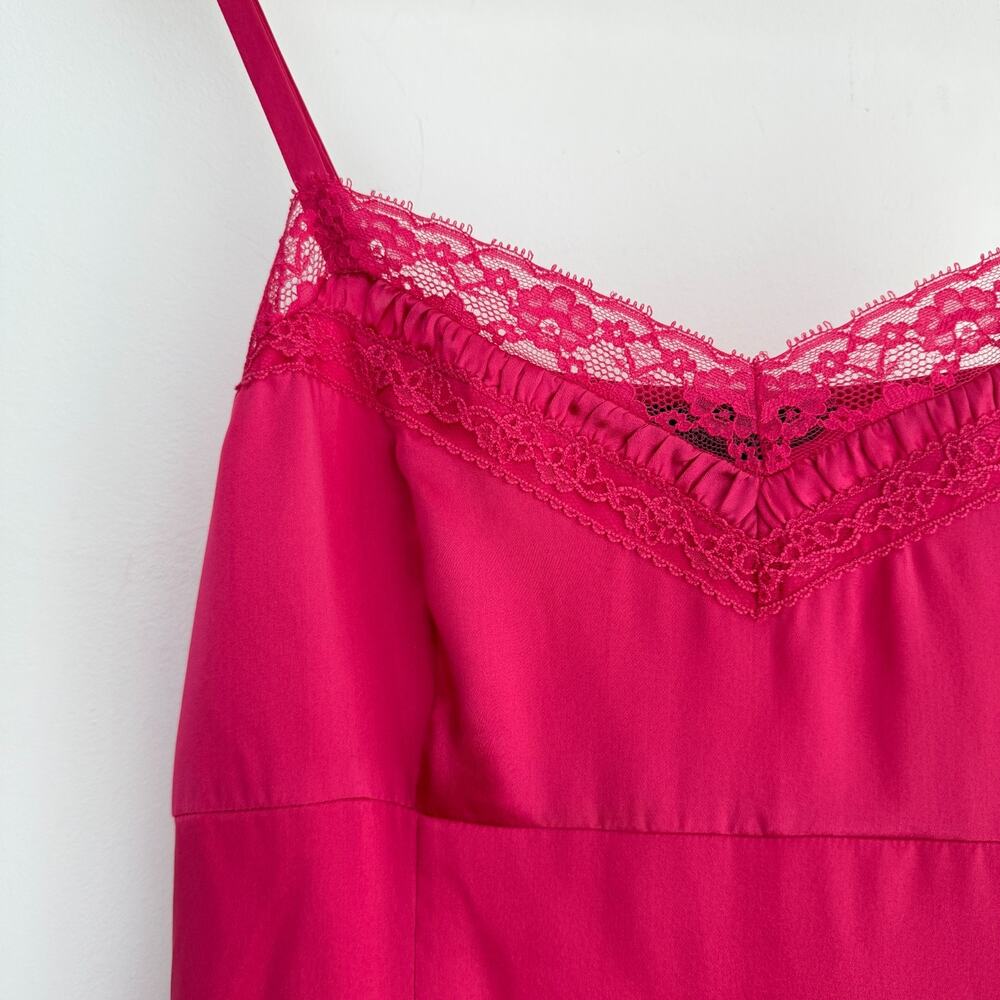 Y2K White House Black Market Silk Cami Top Medium Pink Babydoll Lace Coquette - Picture 8 of 15
